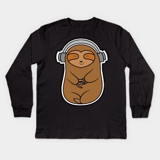 Cute Sloth Wearing Headphones Kids Long Sleeve T-Shirt